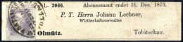 Piece 1867, OVALSTEMPEL, "ZEITUNGS / EXPEDITION...POSTAMTS..OLLMÜTZ" Auf M. Nr. 42 Ty. I (voll- Bis überrandig) Frankier - Newspapers