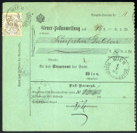 Cover 1885, WIEN, 2 Steuer-Postanweisungen Mit 5 Bzw. 10 Kr. Frankiert, Kat. Nr.46, 47 - Autres & Non Classés