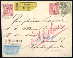 Cover 1887, Reko-Expressbrief Vom 26.10.1887 Von Baden An Die Seebehörde In Triest, Frankiert Mit 2x5 Kr. Rosa Und 20 Kr - Other & Unclassified