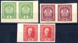 ** 1916, Freimarken, 5, 10 Und 15 Heller, Je Im Ungezähnten Paar, Kat. Nr. 186U, 188U, 190U - Altri & Non Classificati