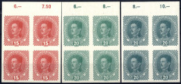 **/pair 1917/18, Kaiser Karl I, Komplette Serie (20 Heller In Hell- Und Blaugrün) 5 Werte In Viererblöcken Vom Oberrand, - Otros & Sin Clasificación