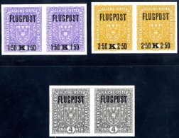 **/pair 1918, Flugpost, Komplette Serie 3 Werte In Ungezähnten Paaren, Postfrisch, ANK 225-227 U Mit 226 PF II - Autres & Non Classés