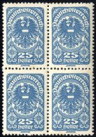 ** 1919, Freimarken, 25 Heller Hellblau Im 4er-Block, Befund Soecknick Kat. Nr. 265 Xd - Sonstige & Ohne Zuordnung