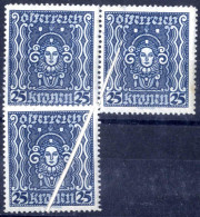 ** 1922/24, Frauenkopf 25 Kr Ultramarin Type II Drei Werte Wovon 2 Mit Quetschfalte, Postfrisch, ANK 399 A II - Sonstige & Ohne Zuordnung