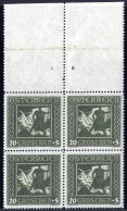 **/bof 1926, Nibelungen, 20 + 5 Gr. Olivgrün Im Breitformatigem Oberrand- Viererblock Mit Plattennummer, Postfrisch, ANK - Altri & Non Classificati