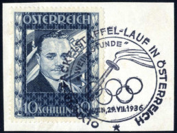 Piece 1936, 10 Schilling "Dollfuß" Dunkelblau Auf Briefstück; Dekorativ Mit Dem Sonderstempel "OLYMPIA FACKELSTAFFEL-LAU - Altri & Non Classificati