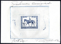 ** 1947, Pferderennen, 60+20 Gr. Stecherendphase Mit Korrigiertem Rahmen In Farbe, Stecherunterschrift, ANK 837 Ph - Otros & Sin Clasificación