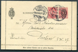 1905 Denmark Uprated 10/8ore Stationery Lettercard Copenhagen - Berlin Germany - Storia Postale
