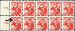 ** 1948/52, Volkstrachten, 60 Gr Waagrechter Zehnerblock Mit Zwei Quetschfalten über 8 Marken, Postfrisch, ANK 899 - Otros & Sin Clasificación