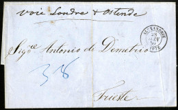 Cover 1859, Portobrief Vom 28.6.1859 Von Alexandrien über Paris London Und Ostende Nach Triest; Handschriftlicher Vermer - Oostenrijkse Levant