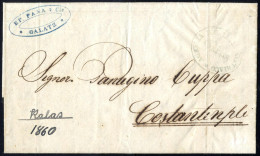 Cover 1860, Vollständiger Brief Vom 8.9.1860 Von Galatz Nach Constantinopel, Blaugrüner Agenturstempel "AGENZIA DEL LLOY - Oostenrijkse Levant