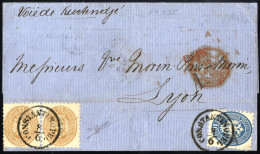 Cover 1866, Faltbrief Vom 8.6.1866 Von Constantinopel über Küstendje, Wien Und Paris Nach Lyon, Frankiert Für Das Frankr - Oriente Austriaco