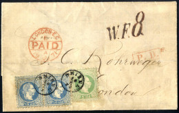 Cover 1871, Kompletter Brief Vom 10.6.1871 Von Smirne über Triest Nach London, Frankiert Mit 3 Soldo Grün Und Einem Waag - Levante-Marken