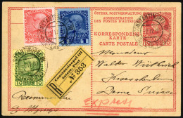 Cover 1909, Rekommandierte Und Express Aufgegebene Korrespondenzkarte Mit Werteindruck 10 Centimes Vom 2.4.1909 Von Cons - Oriente Austriaco