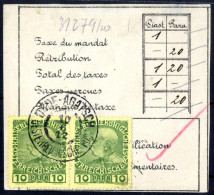 Piece 1912, 10 Para Grün Auf Gelblich, Waagrechtes Paar Auf Gebührenzettel Für Eine Beanstandete Sendung, Entwertet Mi D - Levante-Marken
