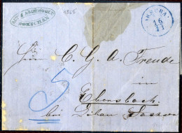 Cover FOKSCHAN In Blau Auf Vollständigem Brief Vom 16.11.1863 Nach Ebensbach (Sachsen), Blauer Taxvermerk "5" (NGr), Rüc - Oriente Austriaco