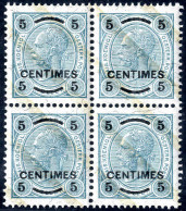 ** 1903, 5 C. Auf 5 H. Blaugrün, Gezähnt 13 : 12½, Postfrischer Viererblock Mit Intakten Zahnbrücken, Attest Goller (ANK - Levante-Marken