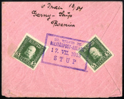 Cover 1912, K.UND.K. / MILITÄRPOSTABLAGE / 17.VII. 1913 / STUP, Violetter Kastenstempel Auf Mit 5(2) Heller KFJ, Rücksei - Sonstige & Ohne Zuordnung