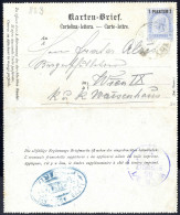 Cover 1894, Kartenbrief 1 Piaster Auf 10 Kr. Ultramarin Mit Stempel "LLoyd Austriaco XXIX" Vom 23.7. Nach Wien - Levante-Marken