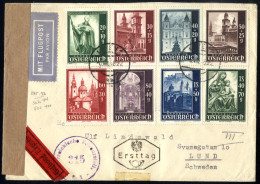 Cover 1948, Rekoexpress-Flugpost-Ersttagsbrief Vom 6.8.1948 Von Wien Nach Lund In Schweden, Frankiert Mit Dem Kompletten - Autres & Non Classés