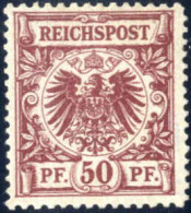 * 1889, Krone Und Adler, 50 Pf In Der Extrem Seltenen Farbe Bräunlichkarmin, Ungebraucht, Attest Wiegand, Mi. 50 Aa / 25 - Autres & Non Classés