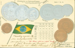 CPA CP Postkarte Mit Nationalflagge Drapeau Monnaie Brésil Brasilien Série I N°15 H.S.M Sao Paulo 1907 YT N°117 - Sonstige & Ohne Zuordnung