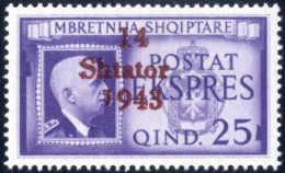 ** 1943, Aufdruck "14 Shtator 1943" Auf 25 Q. Schwärzlichbläulichviolett, Mit Aufdruckfehler "1" Von "1943" Unten Verkür - Besetzungen 1938-45