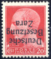 ** 1943, Francobolli D'Italia, 20 Cent. Carminio, Con Soprastampa Capovolta "Deutsche Besetzung Zara", Nuovo Con Gomma O - Occupazione 1938 – 45