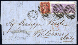 Cover 1870, Entire Lettersheet Dated 2.3.1870 From London To Palermo (Italy), Franked With 1 D. Rose-red And With A Vert - Otros & Sin Clasificación
