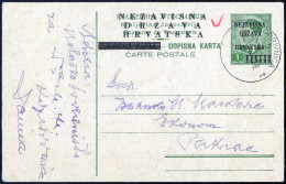 Cover 1941, Konzentrationslager Danica: Jugoslawische Postkarte Mit Werteindruck 1 D. Grün Mit Aufdruck "NEZAVISKA DRZAV - Kroatien