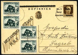 Cover 1944, Italienische Postkarte "VINCEREMO" Zu 30 Cent. Mit Aufdruck "DOPISNICA Und Neuem Wert "Kn. 2" Vom 30.8.1944  - Kroatien