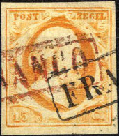 O 1852, König Wilhelm III, 15 C Orange Entwertet Mit Rotem Und Schwarzem "FRANKO" Im Rahmen, Mi. 3 - Sonstige & Ohne Zuordnung