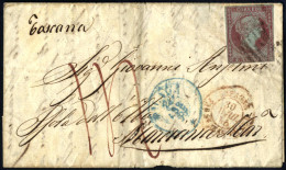 Cover 1855, Letter Dated 24 April 1855 From Malaga Via France To Marciana Marina, Franked To The French Border With 4 Qu - Toskana