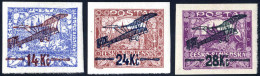 ** 1920, Flugpostmarken 14 Kc., 24 Kc. Und 28 Kc. Geschnitten, Postfrisch (14 Kc. Mit Zwei Herstellungsbedingten Punkten - Sonstige & Ohne Zuordnung