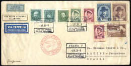 Cover 1935, Prag, Zeppelin-Mitläufer; Frankiertes Kuvert Mit Sonderstempel "DEUTSCHE-LUFTPOST EUROPA-SÜDAMERIKA", Mit Au - Andere & Zonder Classificatie