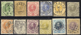 O 1875/89, König Wilhelm III, Komplette Serie 12 Werte Klar Gestempelt, Mi. 1-6,13-18 - Niederländische Antillen, Curaçao, Aruba