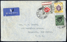 Cover 1937, Airmail Letter Dated 22.12.1937 From Victoria-Hongkong To Elizabeth, New Jersey (USA), With Three Colour Fra - Autres & Non Classés