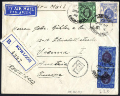 Cover 1937, Rekommandierter Luftpostbrief Vom 24.8.1937 Von Kowloon (Hongkong) Nach Wien, Frankiert Mit 10 C. Ultramarin - Other & Unclassified