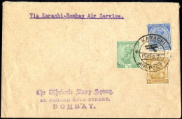 Cover 1920, Luftpostbrief Vom 15.2.1920 Von Karachi Nach Bombay, Frankiert Mit 1/2 A. Grün, 2 A. 6 P. Blau Und 6 A. Oliv - Altri & Non Classificati