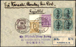 Cover 1920, Rekommandierter Luftpostbrief Vom 15.2.1920 Von Karachi Nach Bombay, Frankiert Mit 1 1/2 A. Dunkelbraun, 2 A - Autres & Non Classés