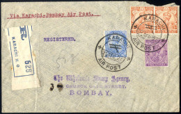 Cover 1920, Rekommandierter Luftpostbrief Vom 22.2.1920 Von Karachi Nach Bombay, Frankiert Mit 2 A. Lila + 2 A. 6 P. Bla - Otros & Sin Clasificación