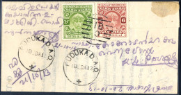 Cover 1933/38, Eingeschriebener Brief Nach Puddukad Rückseitig Frankiert Mit "Sri Rama Varna" Zu 6 P. Braunrot Und 4 ¼ A - Andere & Zonder Classificatie