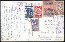 Cover 1954, Eingeschriebene Propagandaansichtskarte Von Chung-Zin Nach Huskov (Tschechoslowakei), Frankiert über 96 W Du - Corea Del Nord
