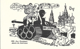Cpa Illustrateur, Humour, 1980 Jeux Olympiques De Moscou,  Absence Des Américains, Tank, Kris Adzel.. - Altri & Non Classificati