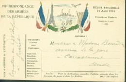 Guerre 14 CP Correspondance Des Armées De La République Franchise Postale Militaire Drapeaux Tour Eiffel Char Avion - Guerre De 1914-18