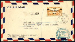 Cover 1933, Luftpostbrief Vom 26.7.1933 Von St. John's (Neufundland) Mit Dem Balbo Geschwaderflug Nach Roma Und über Tor - Andere & Zonder Classificatie