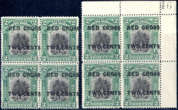 **/bof 1918, Red Cross 2c. + 2 C. Green , Two Blocks Of Four, One With Shifted Surcharge And The Other With Sheet Number - North Borneo (...-1963)
