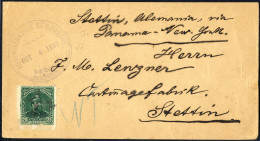 Cover 1893, Brief Von San Miguel Am 4.10. Nach Stettin (Deutschland), Frankiert Mit General Ezeta 20 C Grün, Rückseitig  - El Salvador