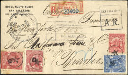 Cover 1899, Eingeschriebener Brief Vom 9.2. Nach Bordeaux (Frankreich), Frankiert Allegorie 2 C Ohne Und 3 C + Zwei 13 C - Salvador