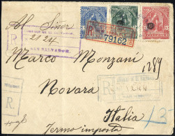 Cover 1899, Eingeschriebener Brief Vom September Nach Novara (Italien), Frankiert Allegorie 3,12 Und 13 C Mit Rosette, M - Salvador